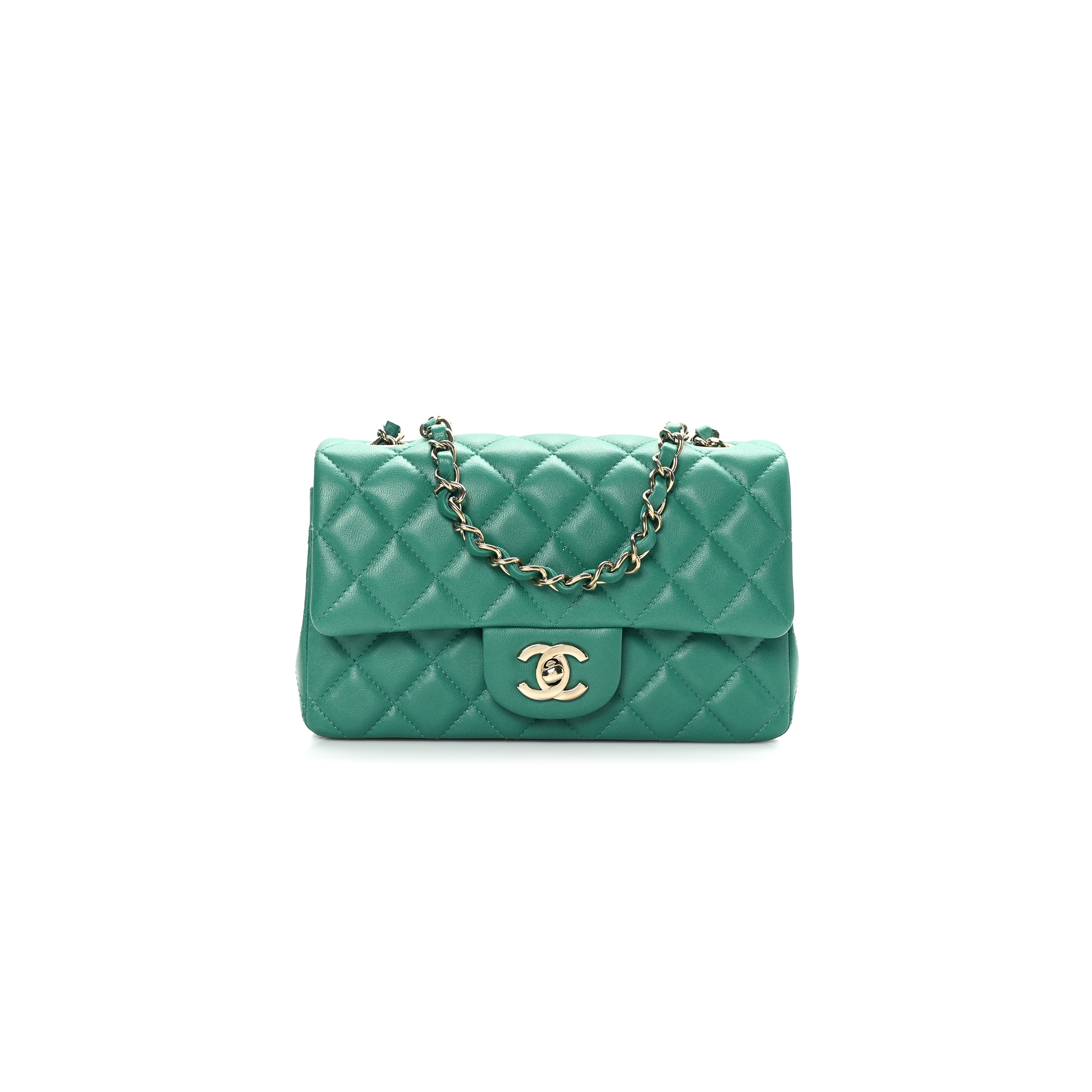 CHANEL LAMBSKIN QUILTED MINI RECTANGULAR FLAP GREEN (20*12*6cm)